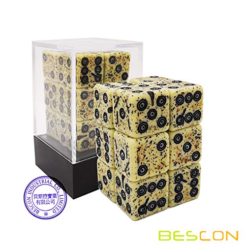 Bescon Ancient Bone Effect Dice Set - 12 D6 Dice, 16mm, Old-Looking Stone Style with Etched Patterns