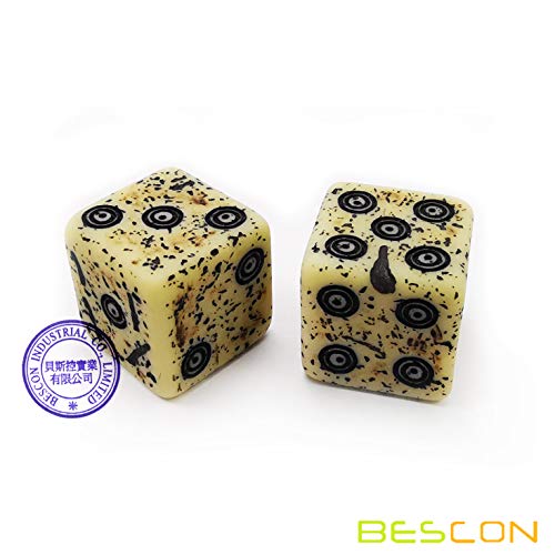 Bescon Ancient Bone Effect Dice Set - 12 D6 Dice, 16mm, Old-Looking Stone Style with Etched Patterns
