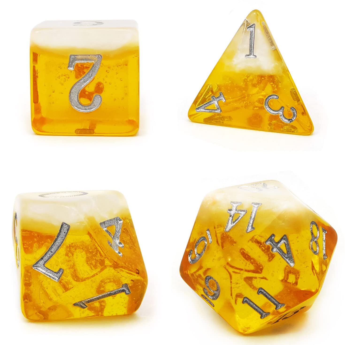 Bescon Beer Dice Set - Lager Edition | 7-Piece Polyhedral D&D Dice with Foam Effect