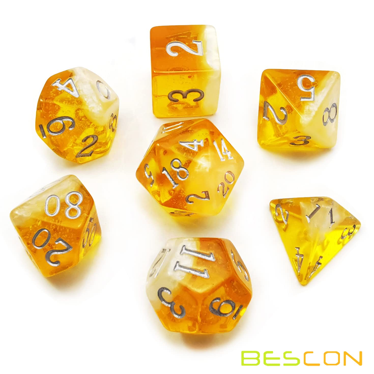 Bescon Beer Dice Set - Lager Edition | 7-Piece Polyhedral D&D Dice with Foam Effect