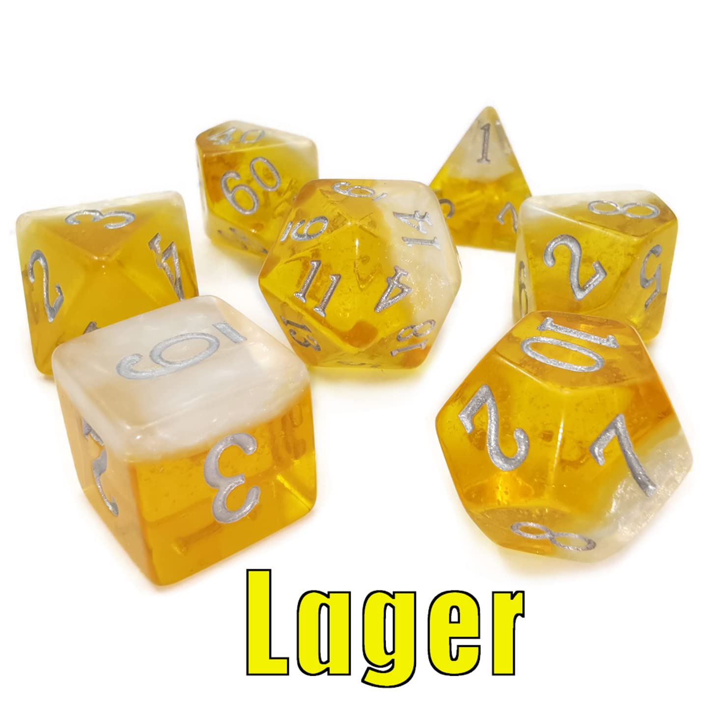 Bescon Beer Dice Set - Lager Edition | 7-Piece Polyhedral D&D Dice with Foam Effect