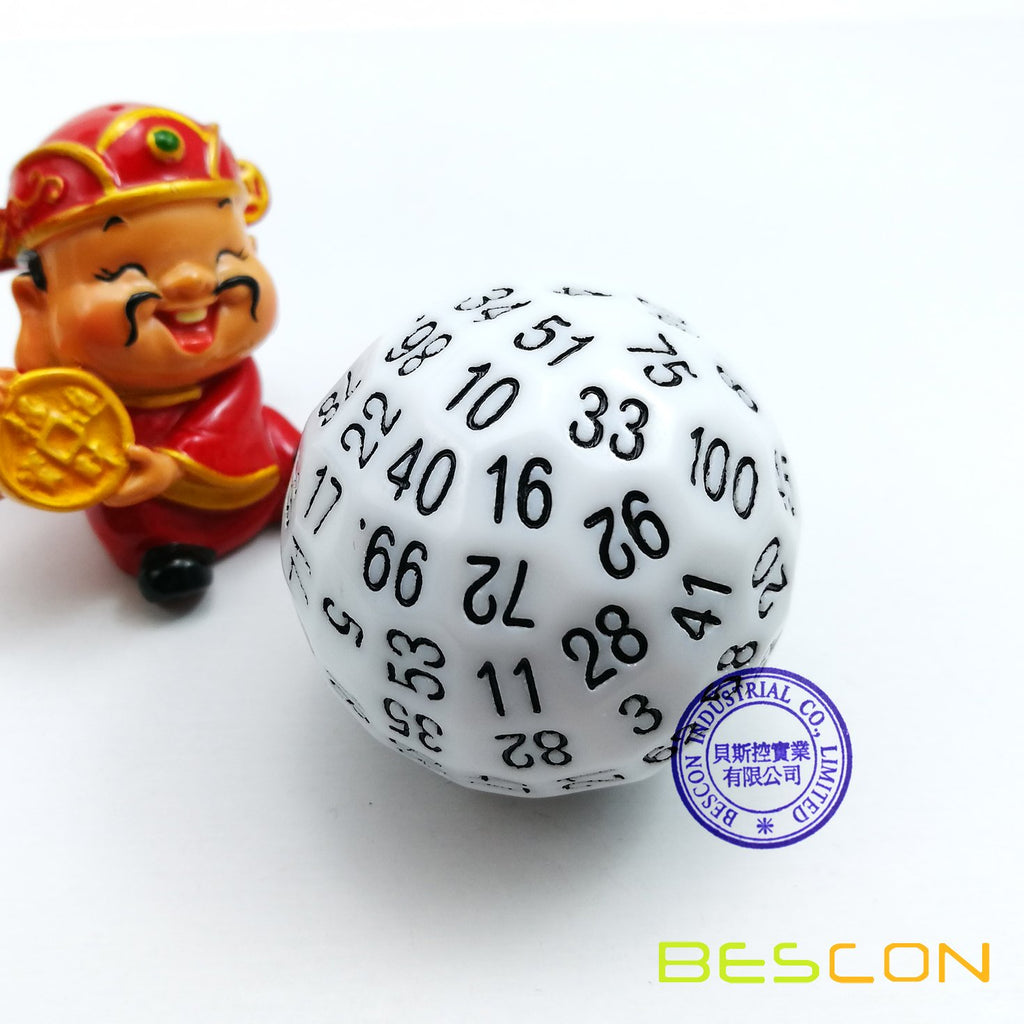 Bescon D100 100-Sided Die - Large 45mm White Polyresin Dice for RPGs and Tabletop Games