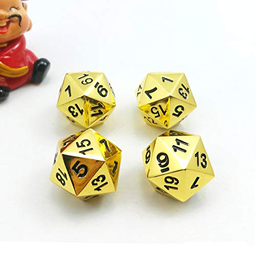 Bescon Deluxe Gold Metal D20 Dice Set of 4 - Solid Metallic Polyhedral RPG Dice