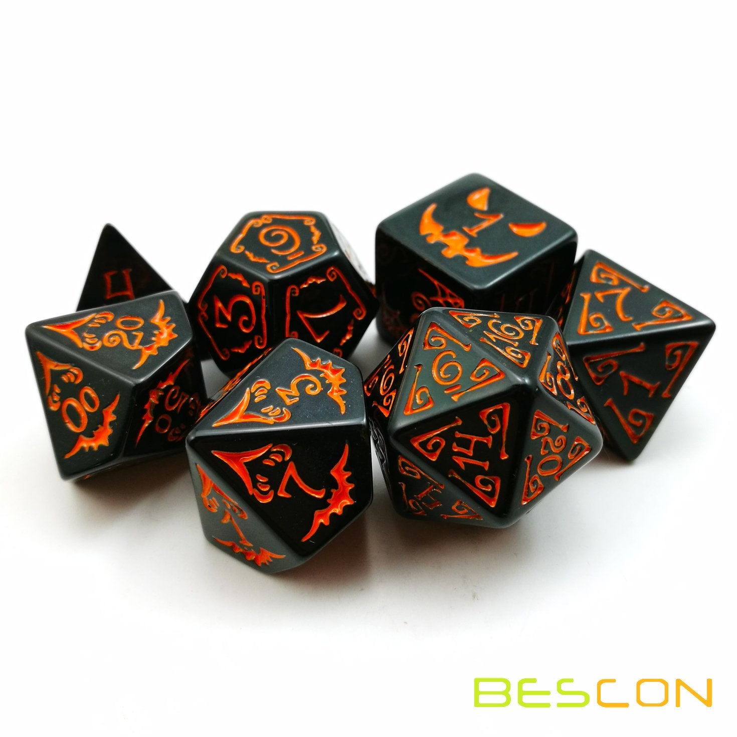 Bescon Halloween Polyhedral Dice Set – 7 RPG Dice with Spooky Symbols