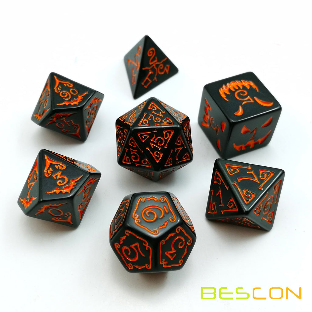 Bescon Halloween Polyhedral Dice Set – 7 RPG Dice with Spooky Symbols