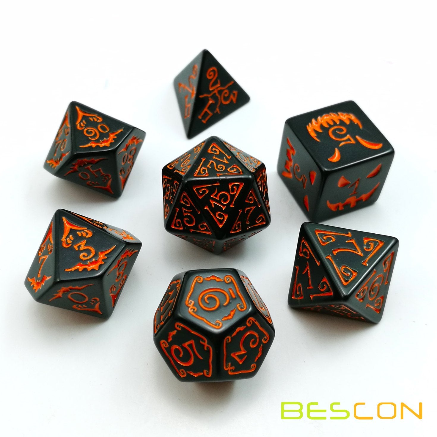 Bescon Halloween Polyhedral Dice Set – 7 RPG Dice with Spooky Symbols