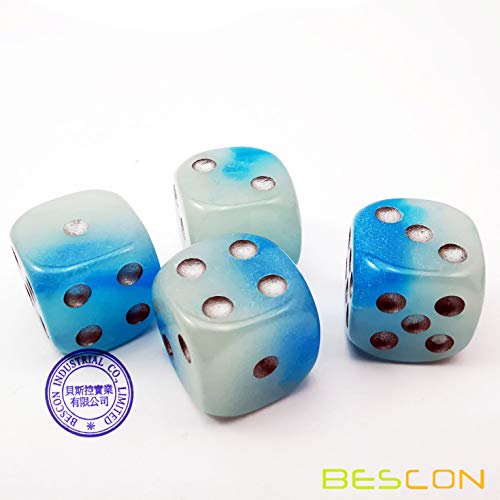 Bescon Icy Rocks Glowing D6 Dice Set - 12 Two-Tone Blue Dice with Cool Blue Glow