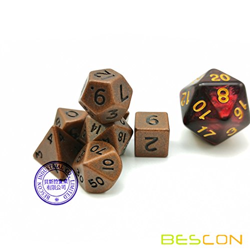 Bescon Mini Metal Dice Set Antique Copper 10mm - 7 Polyhedral D&D Dice
