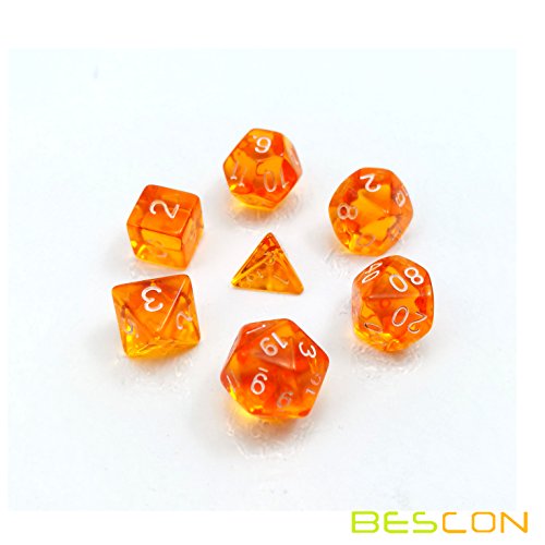 Bescon Mini Translucent Polyhedral RPG Dice Set - 10mm (7-Piece, Transparent Orange)