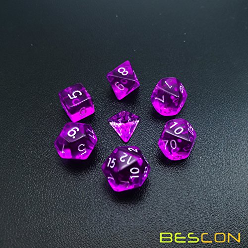 Bescon Mini Translucent Polyhedral RPG Dice Set 10mm - Transparent Purple D4-D20 in Tube