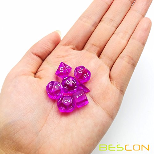 Bescon Mini Translucent Polyhedral RPG Dice Set 10mm - Transparent Purple D4-D20 in Tube
