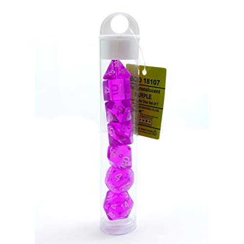 Bescon Mini Translucent Polyhedral RPG Dice Set 10mm - Transparent Purple D4-D20 in Tube