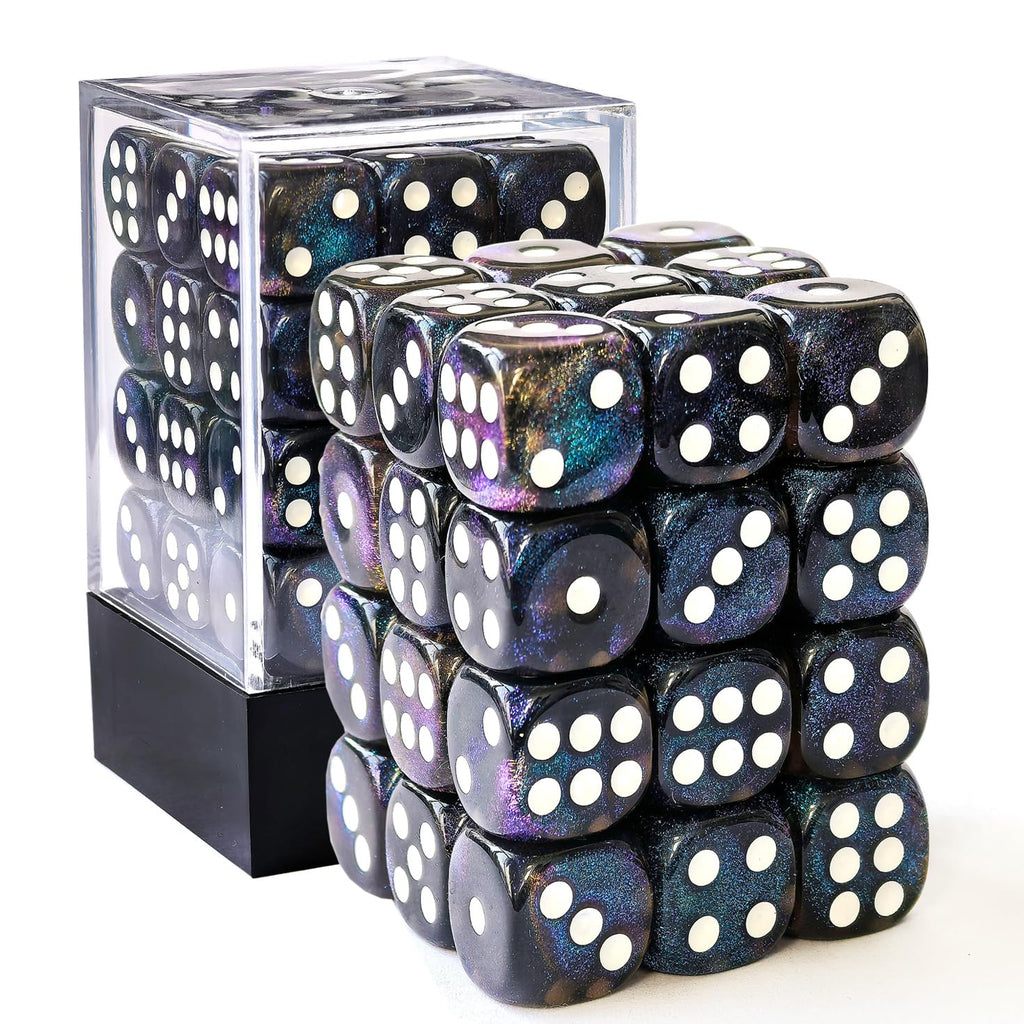 Bescon Moonstone 12mm D6 Dice 36-Pack - Semi-Translucent Black Blue Shimmer Brick Box