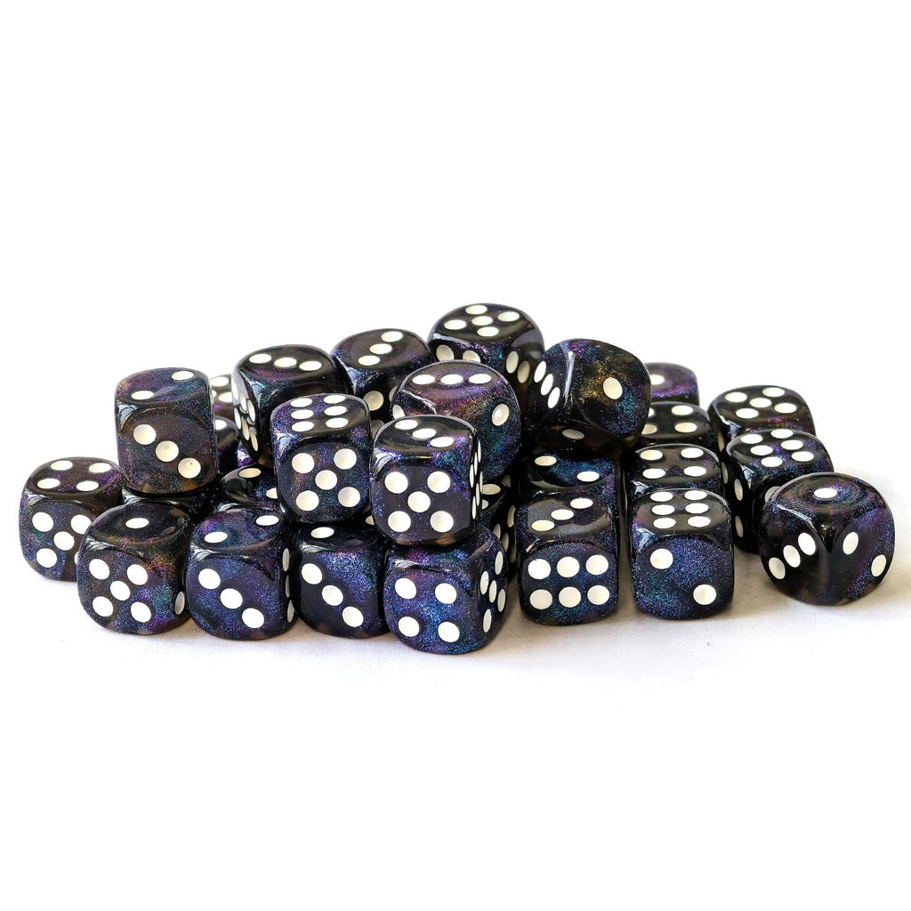 Bescon Moonstone 12mm D6 Dice 36-Pack - Semi-Translucent Black Blue Shimmer Brick Box