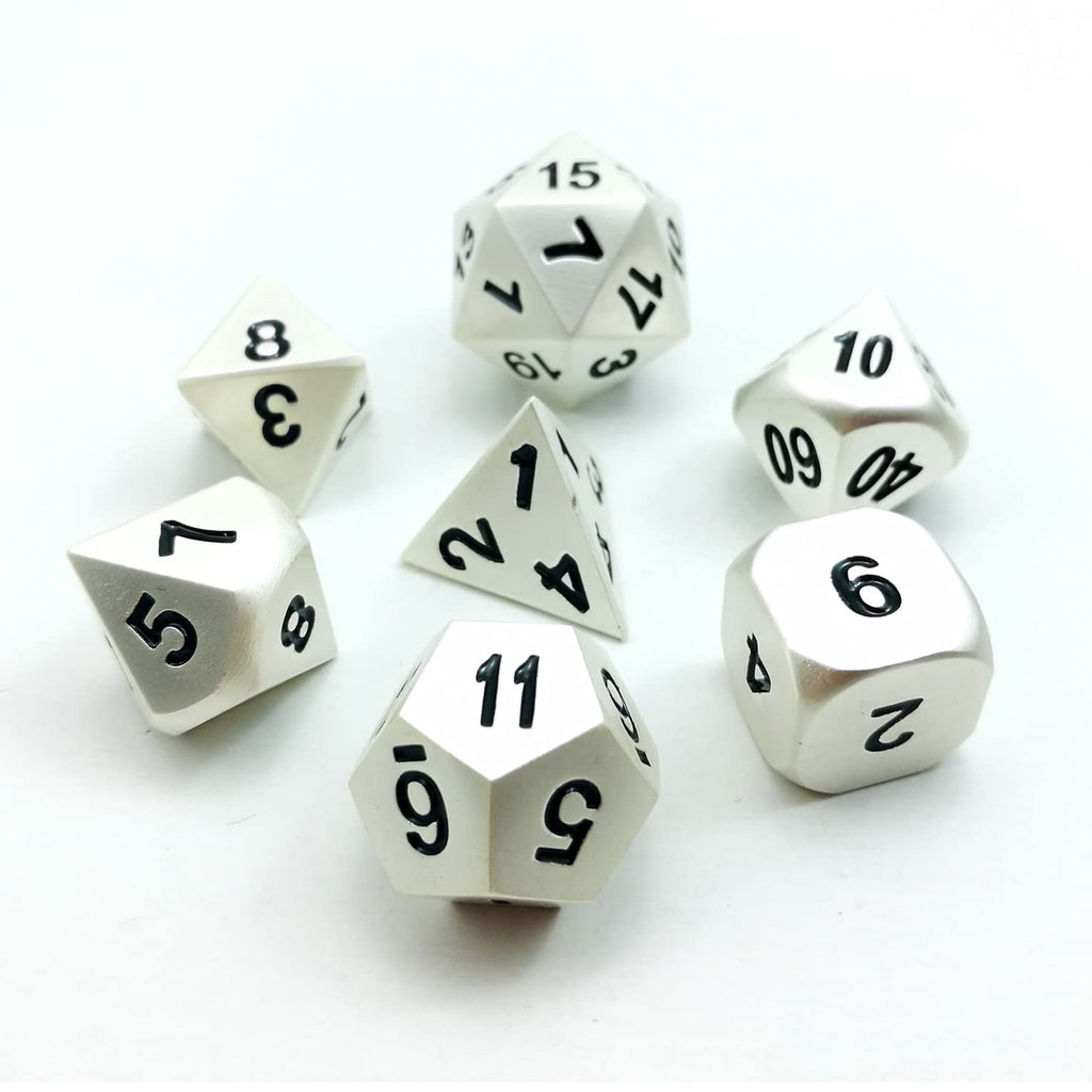 Bescon RPG Metal Dice Set 7pc Matte Pearl Silver - Solid Metal Polyhedral for D&D, Pathfinder