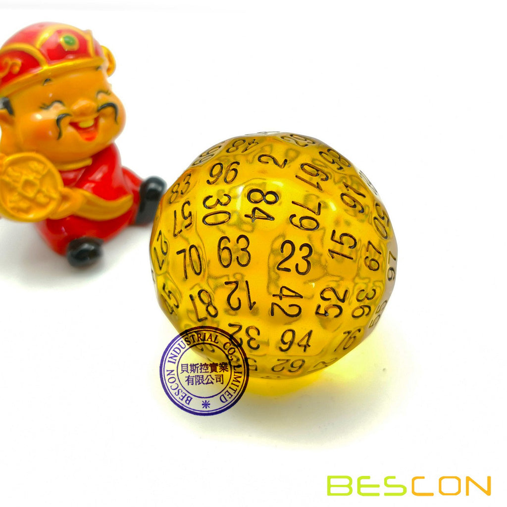 Bescon Translucent Amber 100-Sided Dice – Large 45mm D100 Die for Collectors and Gamers