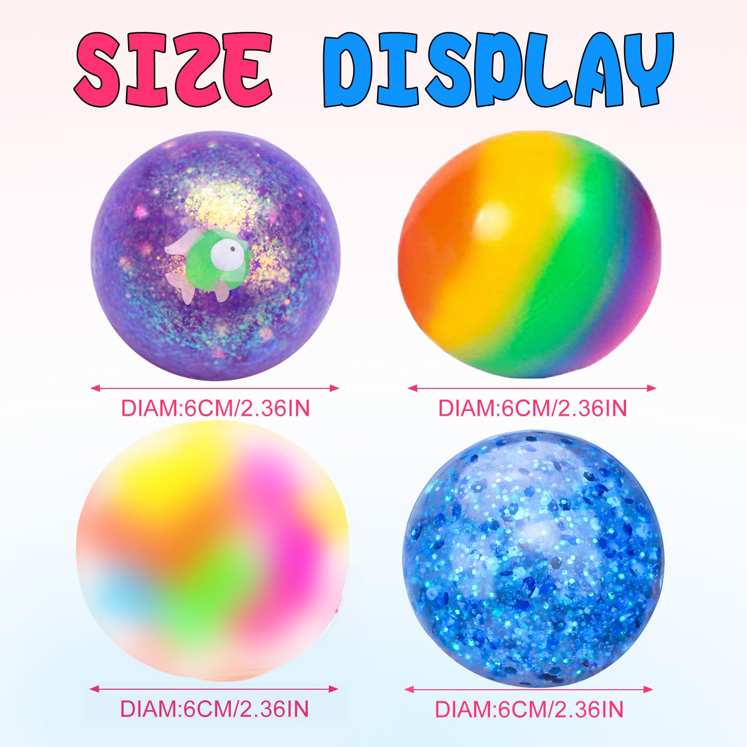 BESNEL Stress Balls Set - 4 Pack Squeeze Balls for Adults and Kids, Soft TPR Stress Relief Toys, Non-Toxic, 6cm Diameter