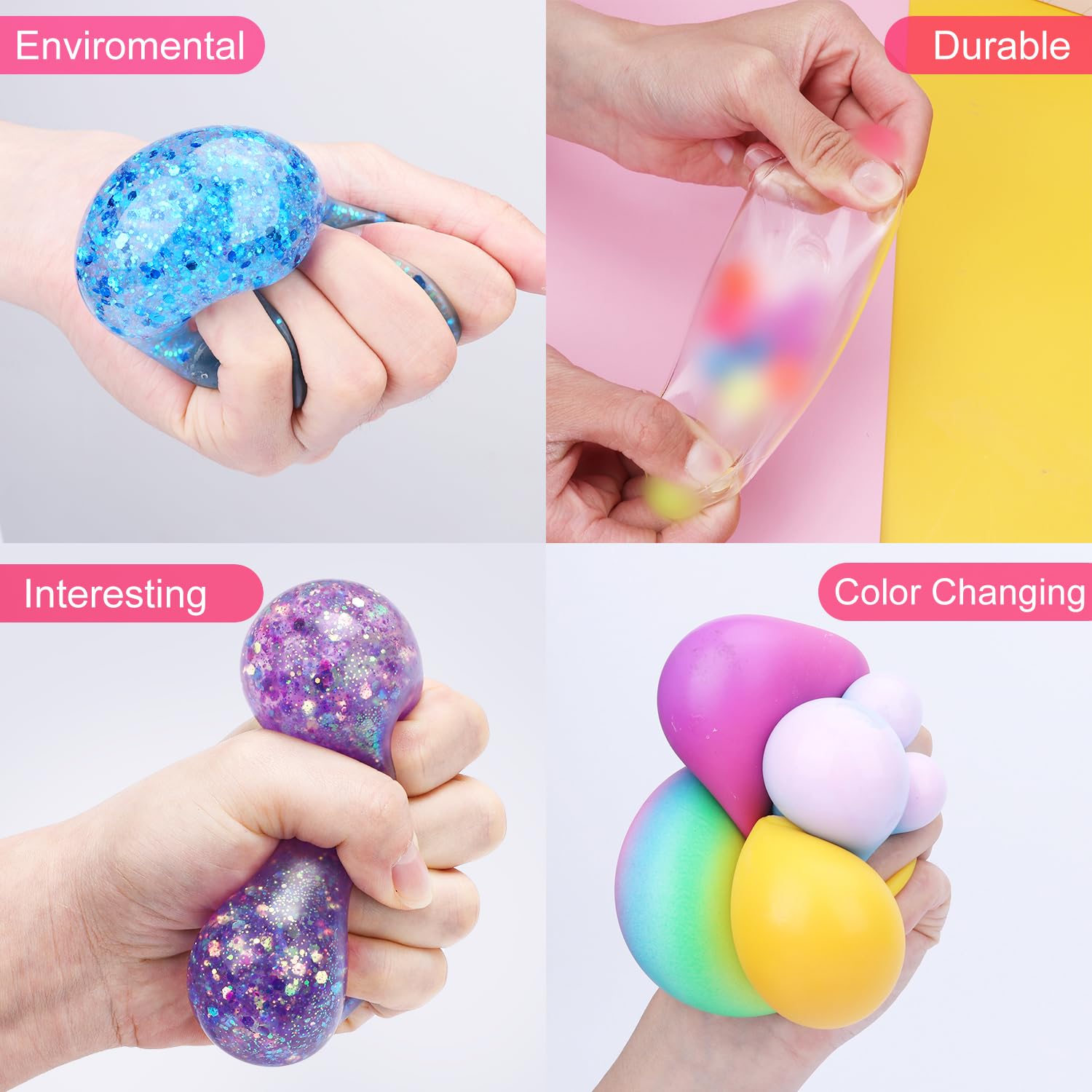 BESNEL Stress Balls Set - 4 Pack Squeeze Balls for Adults and Kids, Soft TPR Stress Relief Toys, Non-Toxic, 6cm Diameter