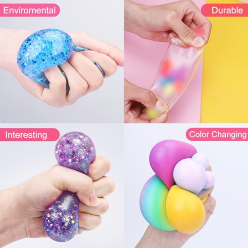 BESNEL Stress Balls Set - 4 Pack Squeeze Balls for Adults and Kids, Soft TPR Stress Relief Toys, Non-Toxic, 6cm Diameter