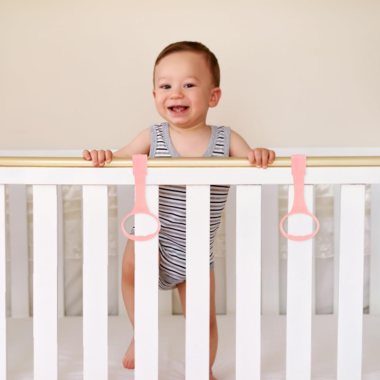 BESPORTBLE 4-Piece Baby Pull Up Rings for Playpen - Standing Walker Assist for Infants, Portable Crib Hanging Toys