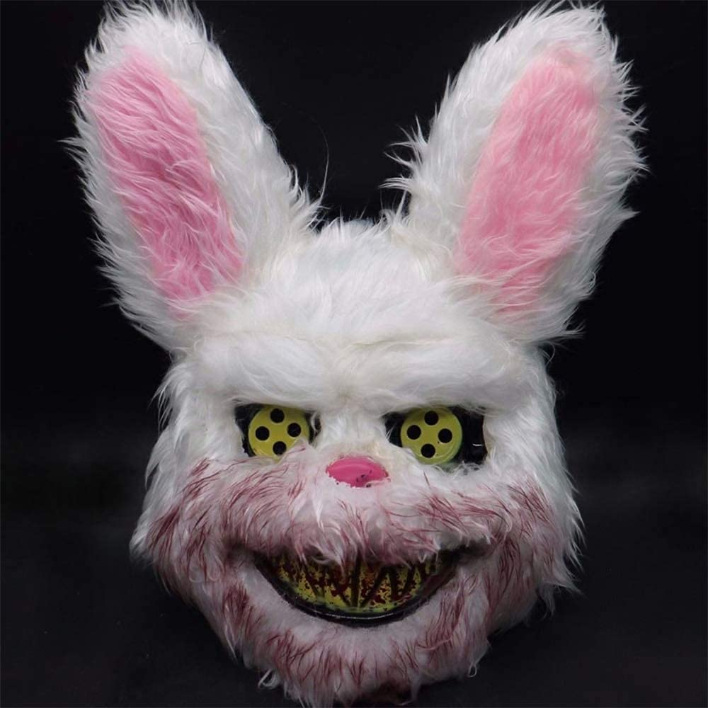 BESSEEK Halloween Bloody Plush Bunny Mask – Creepy Rabbit Cosplay Costume for Adults and Teens