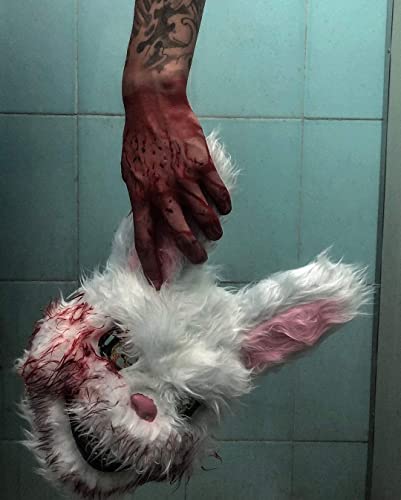 BESSEEK Halloween Bloody Plush Bunny Mask – Creepy Rabbit Cosplay Costume for Adults and Teens