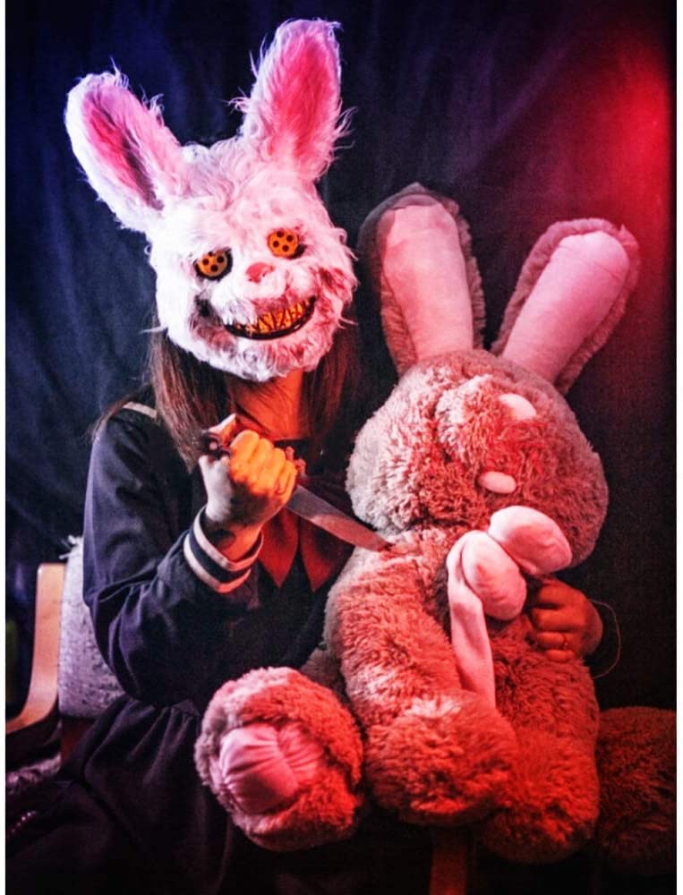 BESSEEK Halloween Bloody Plush Bunny Mask – Creepy Rabbit Cosplay Costume for Adults and Teens
