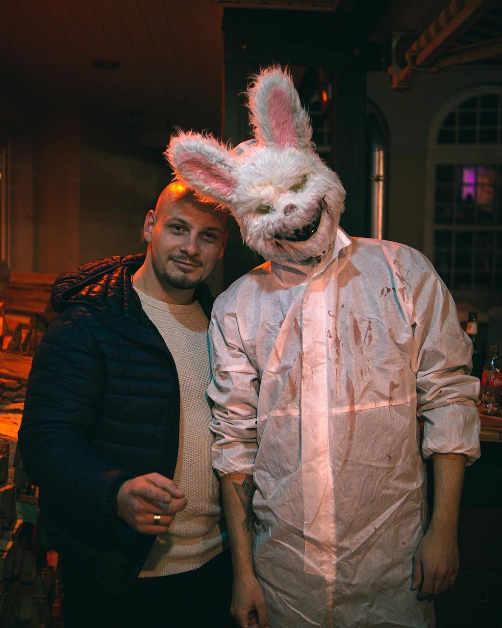 BESSEEK Halloween Scary Mask: Bloody Plush Rabbit-Bear Animal Head Mask with Colorful LED Lights for Cosplay Party