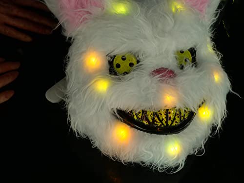 BESSEEK Halloween Scary Mask: Bloody Plush Rabbit-Bear Animal Head Mask with Colorful LED Lights for Cosplay Party