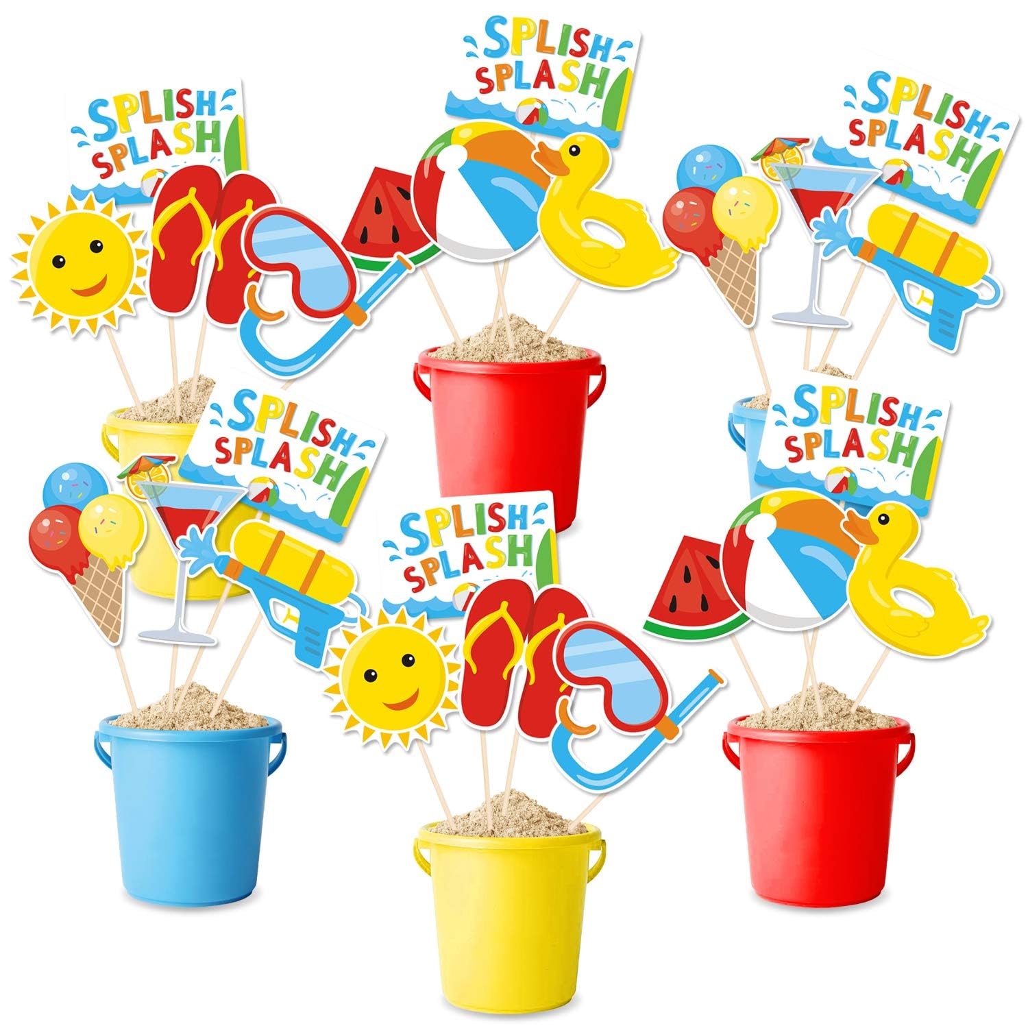 Bessmoso Splish Splash Party Decorations – 24-Piece Beach Centerpiece Sticks & Table Toppers for Summer Pool Parties