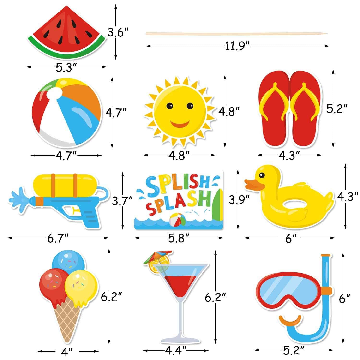 Bessmoso Splish Splash Party Decorations – 24-Piece Beach Centerpiece Sticks & Table Toppers for Summer Pool Parties