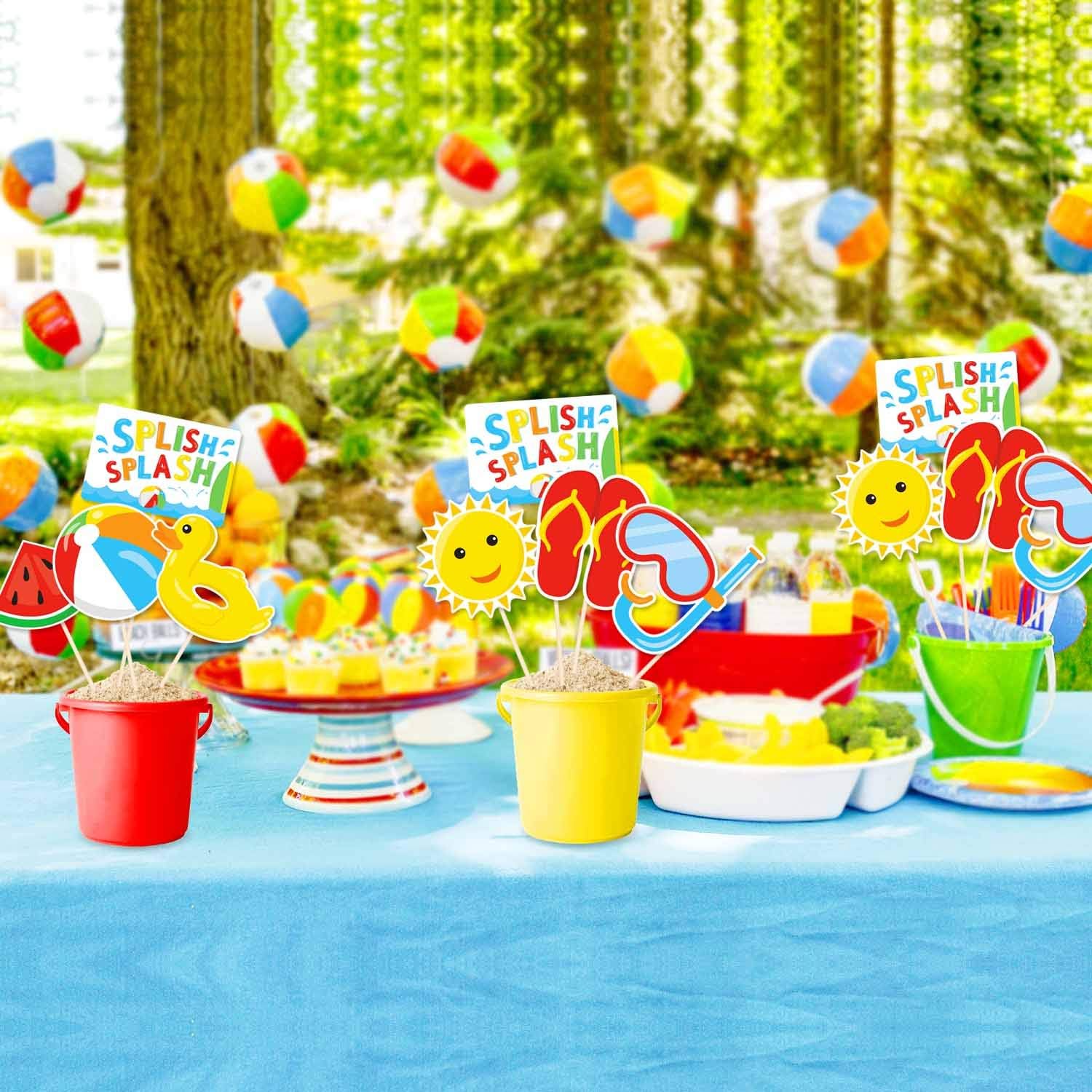 Bessmoso Splish Splash Party Decorations – 24-Piece Beach Centerpiece Sticks & Table Toppers for Summer Pool Parties