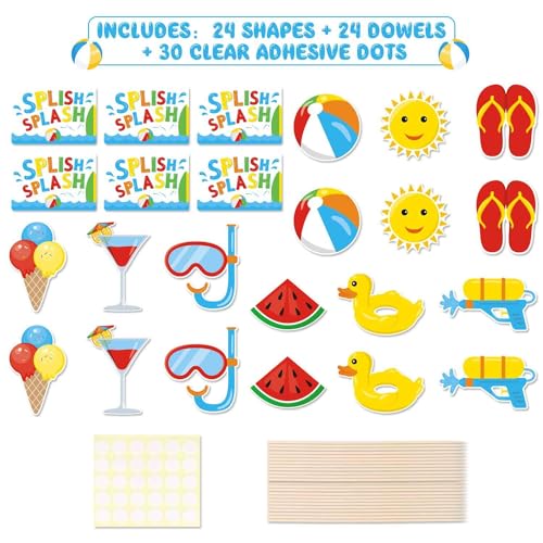Bessmoso Splish Splash Party Decorations – 24-Piece Beach Centerpiece Sticks & Table Toppers for Summer Pool Parties