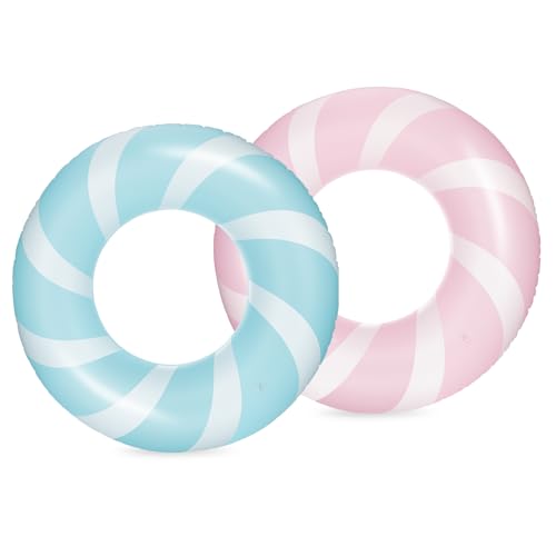 Bestrip 2-Pack Inflatable Pool Floats for Adults & Teens - Lollipop Design, PVC Swim Rings for Pool, Beach, Lake (Blue+Pink)