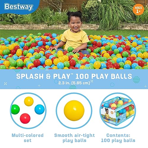 Bestway 100-Pack Plastic Play Balls for Ball Pits, Bouncers & Pools | 2.3-Inch, 4 Colors