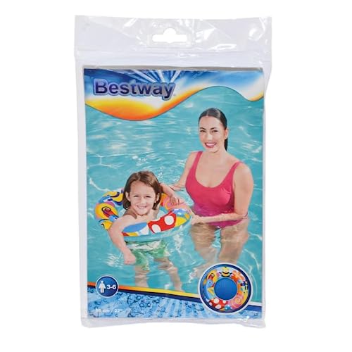 Bestway Swim Ring for Kids – Vinyl Inflatable Ring with Transparent Top, Multi-Color, 18.9 Inches
