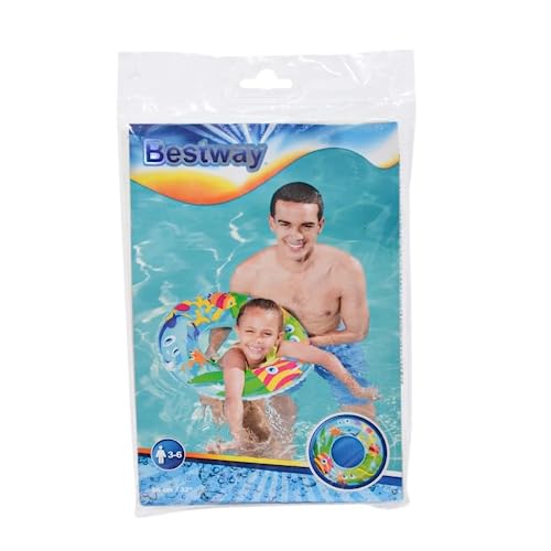 Bestway Swim Ring for Kids – Vinyl Inflatable Ring with Transparent Top, Multi-Color, 18.9 Inches
