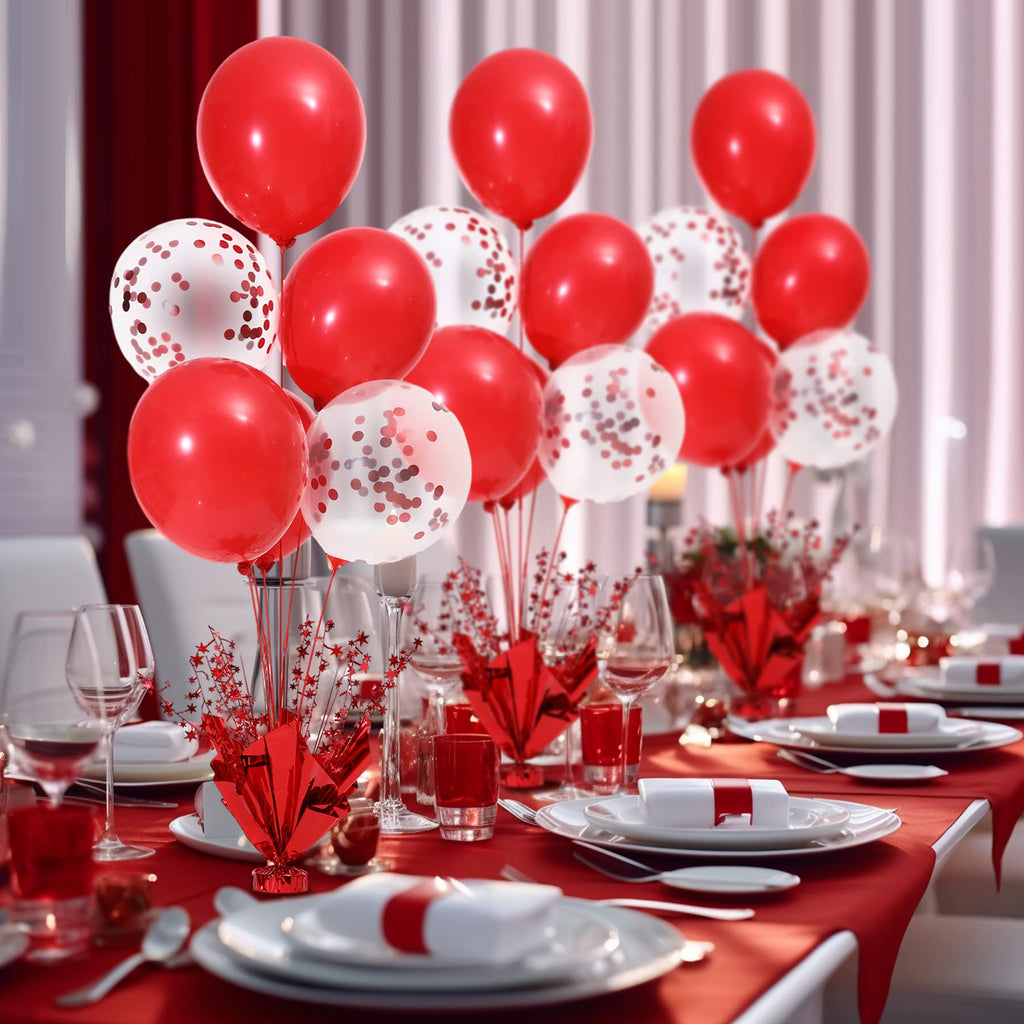 Besutolife Red Balloon Table Centerpiece Kit with Metallic Star Decorations, 2 Sets