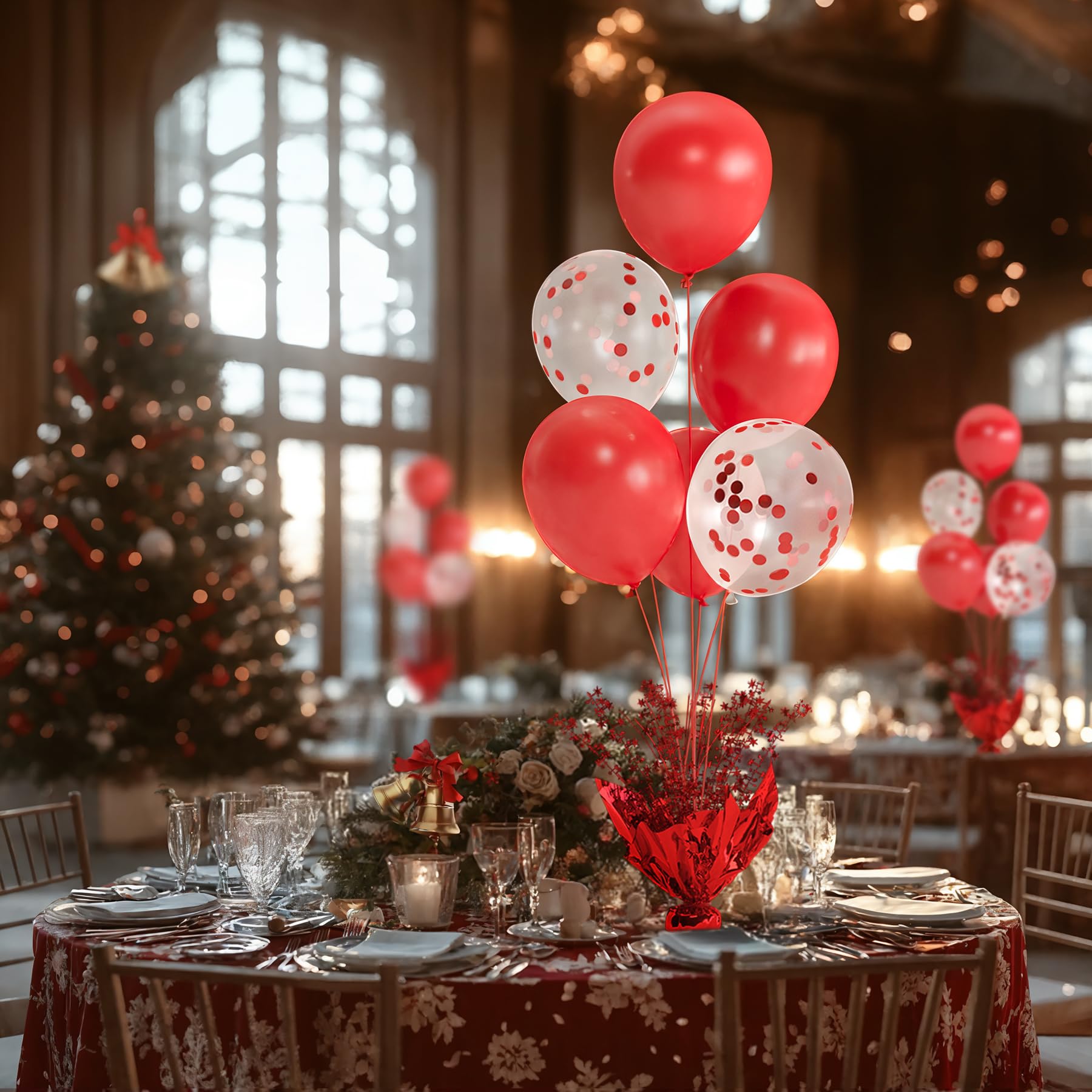 Besutolife Red Balloon Table Centerpiece Kit with Metallic Star Decorations, 2 Sets