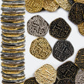 Beverly Oaks Pirate Coin Set – 30 Metal Spanish Doubloon Replicas in Gold & Silver