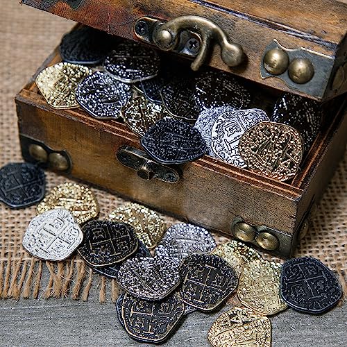 Beverly Oaks Pirate Coin Set – 30 Metal Spanish Doubloon Replicas in Gold & Silver