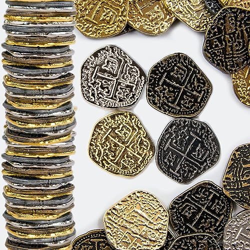 Beverly Oaks Pirate Coin Set – 30 Metal Spanish Doubloon Replicas in Gold & Silver