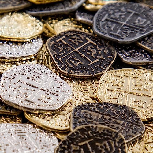 Beverly Oaks Pirate Coin Set – 30 Metal Spanish Doubloon Replicas in Gold & Silver