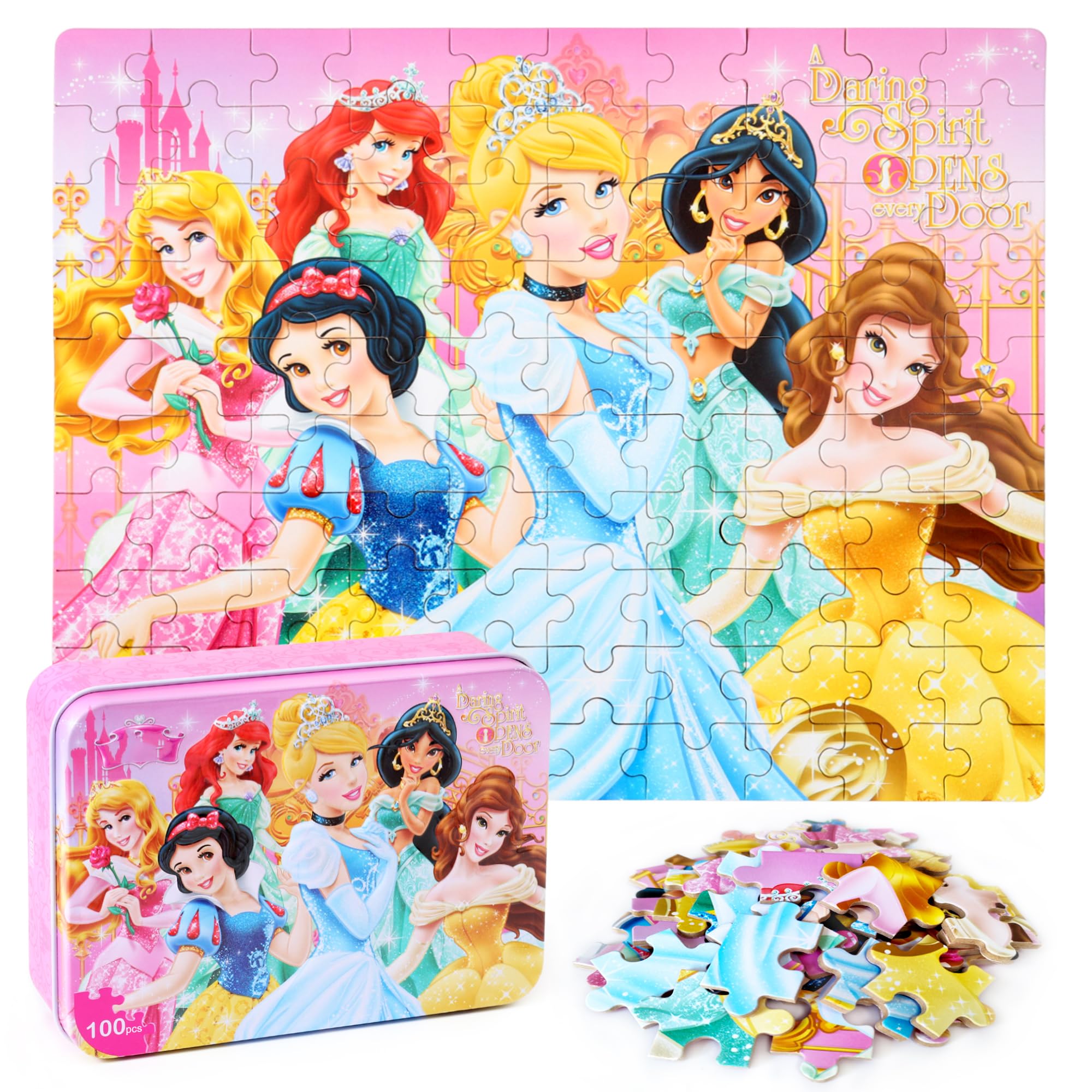 Bexido 100-Piece Jigsaw Puzzle for Kids Ages 4-8 - Educational Toy in Metal Box with Poster