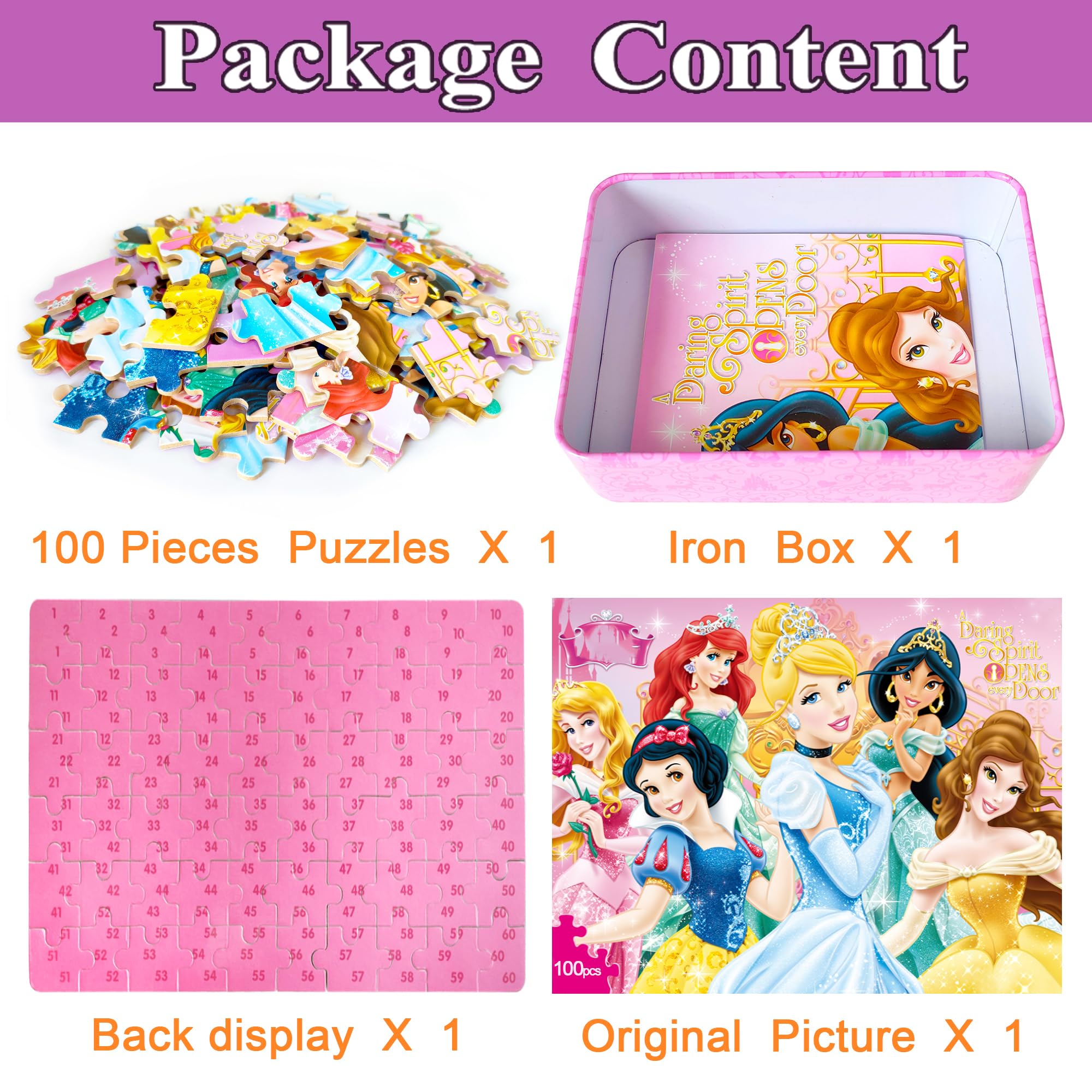 Bexido 100-Piece Jigsaw Puzzle for Kids Ages 4-8 - Educational Toy in Metal Box with Poster