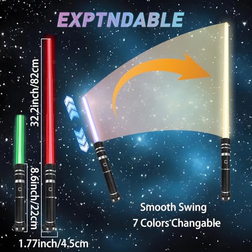 Beyondtrade Lightsabers 2 Pack: Collapsible Double-Bladed Swords with 12 Colors & FX Sound