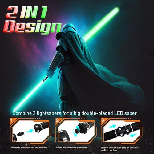 Beyondtrade Lightsabers 2 Pack: Collapsible Double-Bladed Swords with 12 Colors & FX Sound