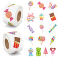 BeYumi 1000-Piece Candy Party Sticker Roll - Waterproof Vinyl Sweets Decals for Laptops, Water Bottles, Scrapbooking