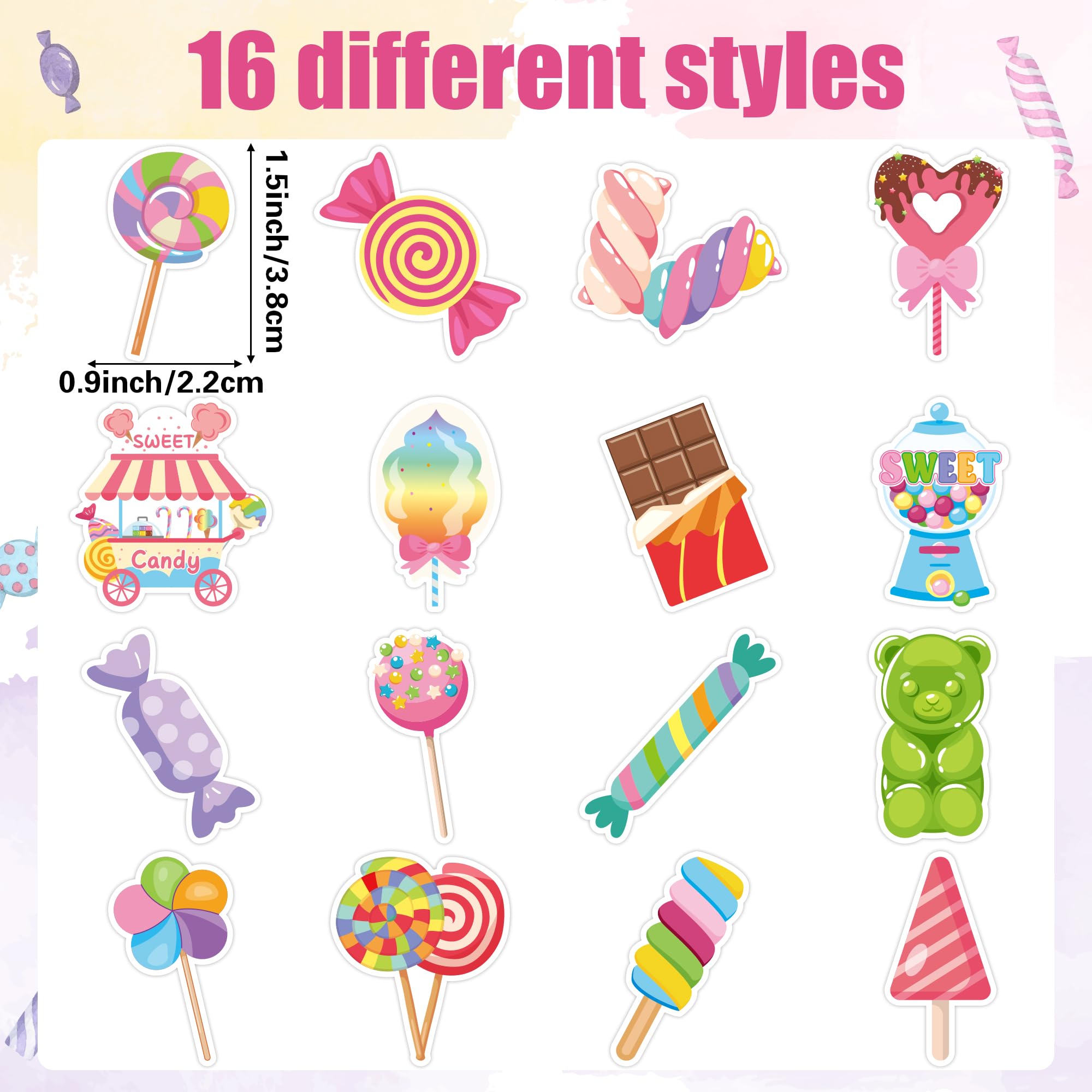 BeYumi 1000-Piece Candy Party Sticker Roll - Waterproof Vinyl Sweets Decals for Laptops, Water Bottles, Scrapbooking