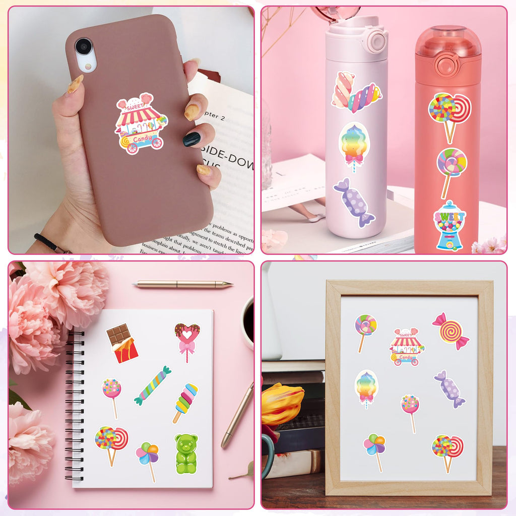 BeYumi 1000-Piece Candy Party Sticker Roll - Waterproof Vinyl Sweets Decals for Laptops, Water Bottles, Scrapbooking